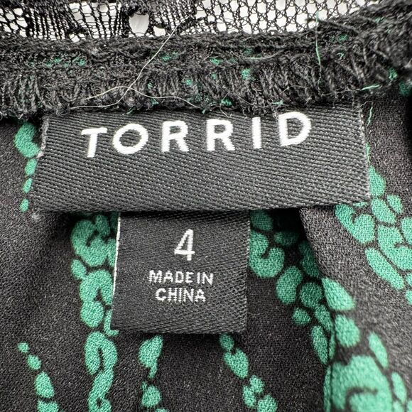 TORRID 4XL Sheer Green Black Button up Blouse Top 3/4 Sleeve Lace Zebra Stripe - Picture 3 of 8